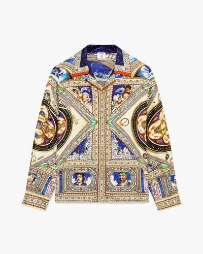 Casablanca Paris Take Me To Church Cuban Collar Long Sleeve Silk Shirt In Multi