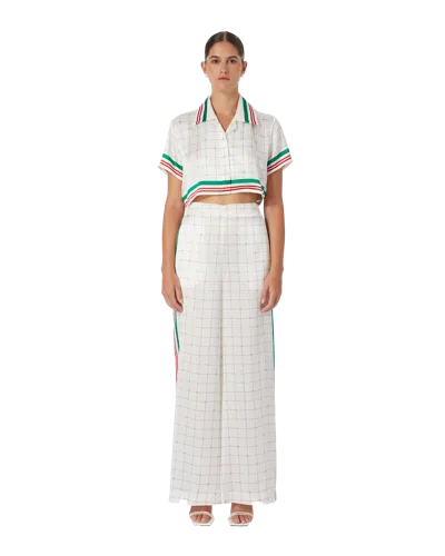 Casablanca Paris Tennis Check Cropped Silk Shirt In White