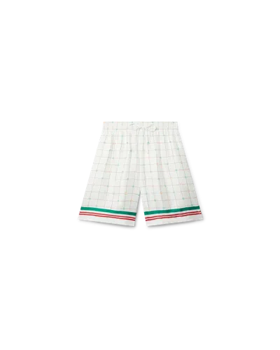 Casablanca Paris Tennis Club Check Silk Shorts In White