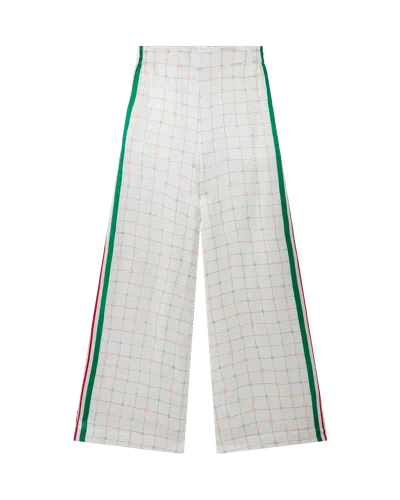 Casablanca Paris Tennis Club Check Wide Leg Silk Trousers In White