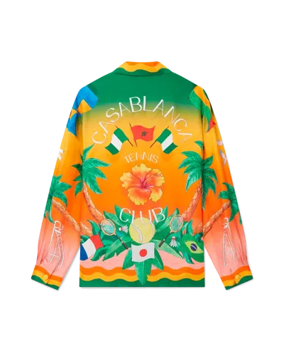 Casablanca Paris Tennis Club En Fleur Long-sleeve Silk Shirt In Multi