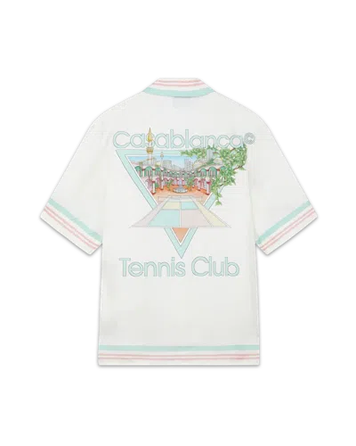 Casablanca Paris Tennis Club Icon Short-sleeve Silk Shirt In White