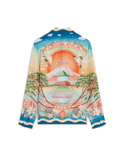 Casablanca Paris Tennis Club Long Sleeve Silk Shirt In Multi