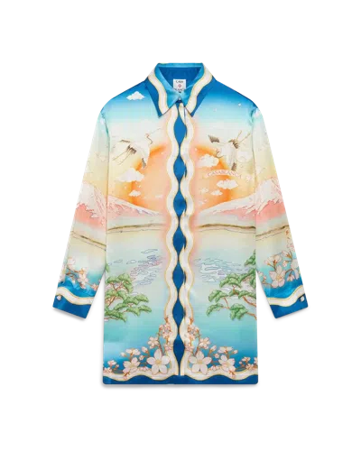 Casablanca Paris Tennis Club Silk Shirt Dress In Blue