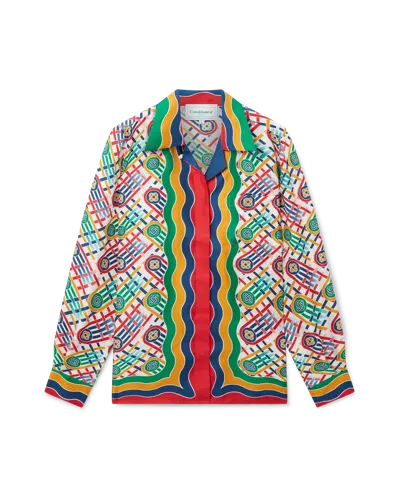 Casablanca Paris Tennis Monogram Long-sleeve Silk Shirt In Red In Multi