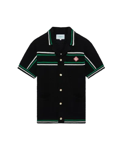 Casablanca Paris Tennis Short-sleeve Crochet Shirt In Green In Black