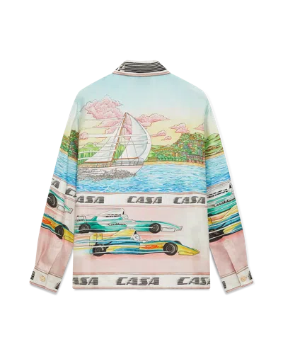 Casablanca Paris The Art Of Racing Long-sleeve Silk Shirt In Blue In Multi