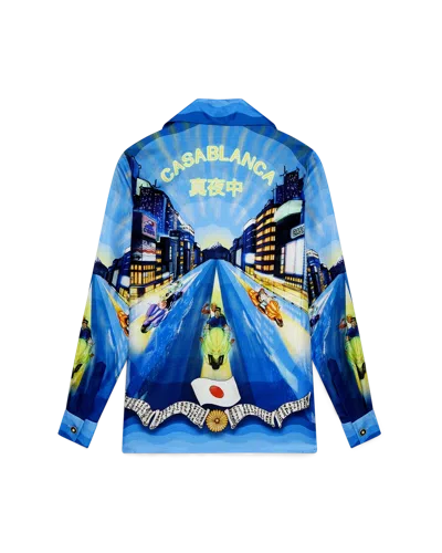 Casablanca Paris Tokyo Night Long-sleeve Silk Shirt In Blue