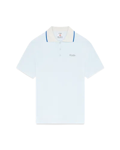 Casablanca Paris Velour Short Sleeve Polo Shirt In White