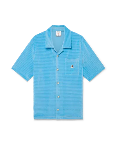 Casablanca Paris Velour Short-sleeve Stripe Shirt In Blue