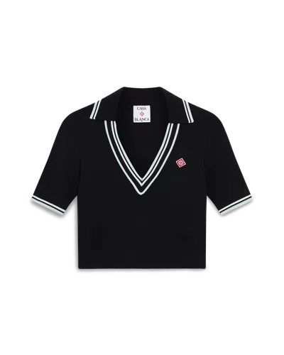 Casablanca Paris Viscose V-neck Polo Shirt In Green In Black