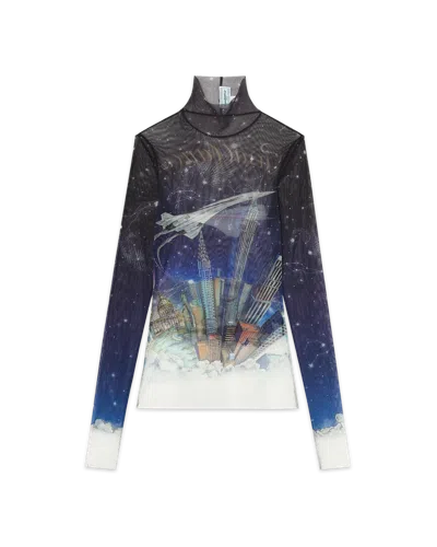 Casablanca Paris Vol De Nuit Printed Mesh Top In Multi