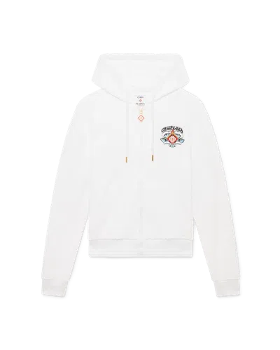 Casablanca Paris Waves Monogram Towelling Zip-up Hooded Sweatshirt In White