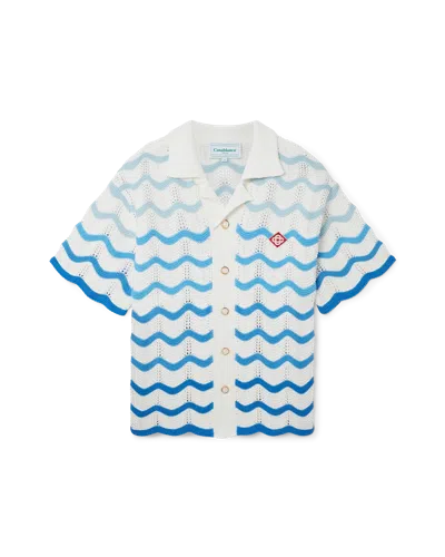 Casablanca Paris Wavy Gradient Short-sleeve Crochet Shirt In Blue