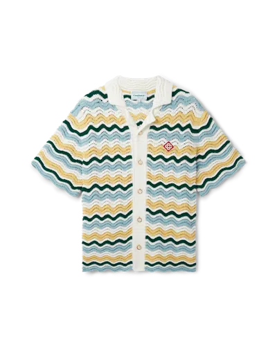Casablanca Paris Wavy Short-sleeve Boucle Shirt In Yellow In Multi