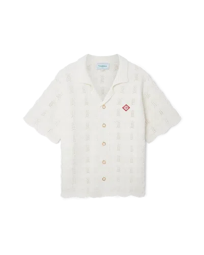 Casablanca Paris Wavy Short-sleeve Crochet Shirt In White