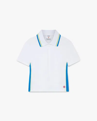 Casablanca Paris White & Blue Pique Cut-out Polo Shirt In Multi