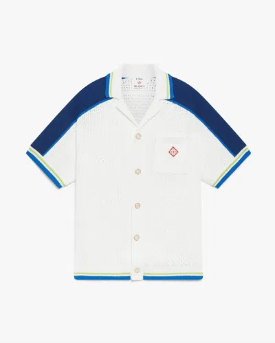 Casablanca Paris White & Blue Short Sleeve Crochet Shirt