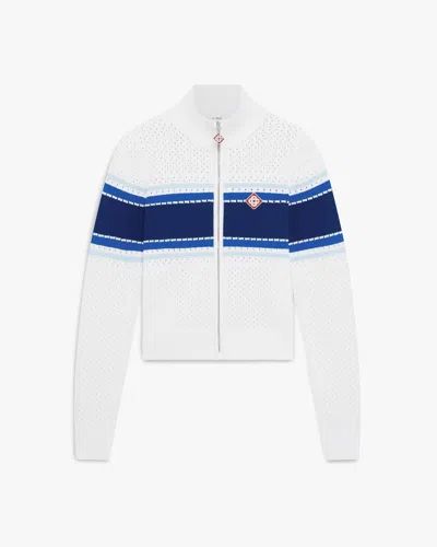Casablanca Paris White & Blue Striped Mesh Bomber Jacket