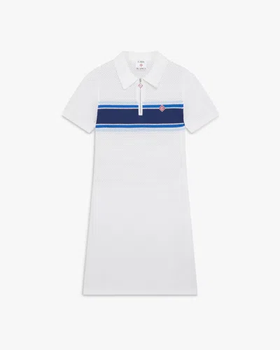 Casablanca Paris White & Blue Striped Mesh Midi Dress