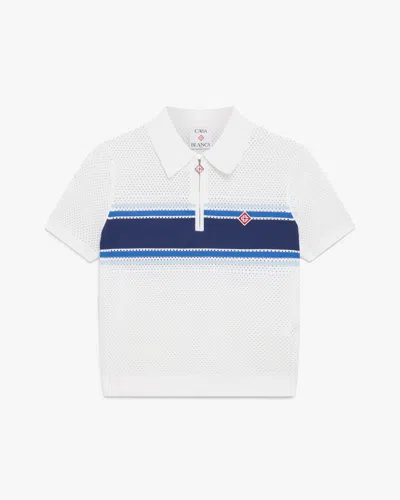 Casablanca Paris White & Blue Striped Mesh Top