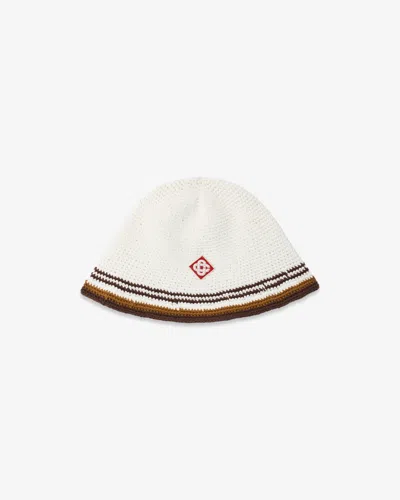 Casablanca Paris White & Brown Stripe Crochet Hat