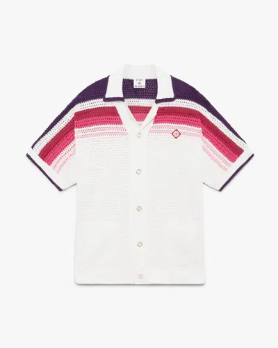 Casablanca Paris White & Pink Stripe Short Sleeve Crochet Shirt