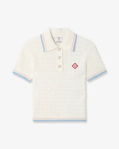 Casablanca Paris White Boucle Tennis Short Sleeve Polo Shirt In Neutral