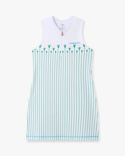 Casablanca Paris White Floral Stripe Sporty Tennis Mini Dress In Green In Multi