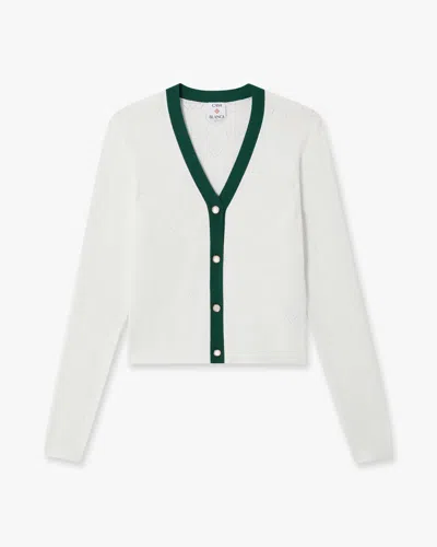 Casablanca Paris White Pointelle Monogram Cardigan In Green
