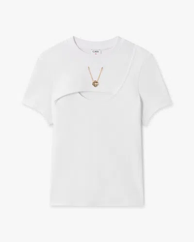 Casablanca Paris White Ribbed Jewellery Short Sleeve T-shirt