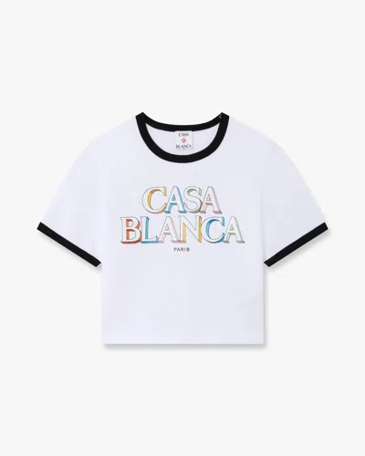 Casablanca Paris White Stacked Logo Cropped Baby Short Sleeve T-shirt