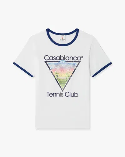 Casablanca Paris White Tennis Club Icon Cropped Ringer Short Sleeve T‑shirt