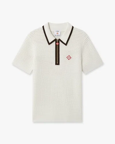 Casablanca Paris White Wool Waffle Stitch Short Sleeve Polo Shirt