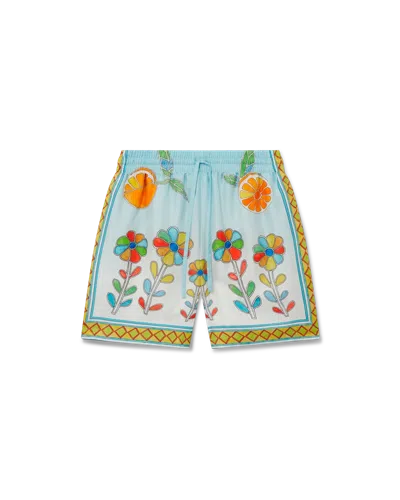 Casablanca Paris Yoruba Flowers Silk Shorts In Blue