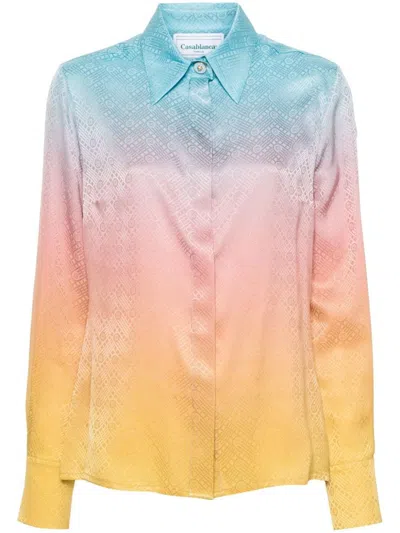 Casablanca Pastel Gradient Printed Long Sleeve Silk Shirt Pastel Gradient 38 In Multicolour