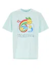 Casablanca Short-sleeved T-shirt In Light Blue Cotton With Graphic Print In Blue