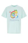 Casablanca Short-sleeved T-shirt In Light Blue Cotton With Graphic Print In Blue