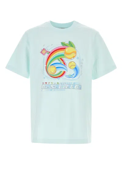 CASABLANCA T-SHIRT IN COTONE AZZURRO PASTELLO UOMO