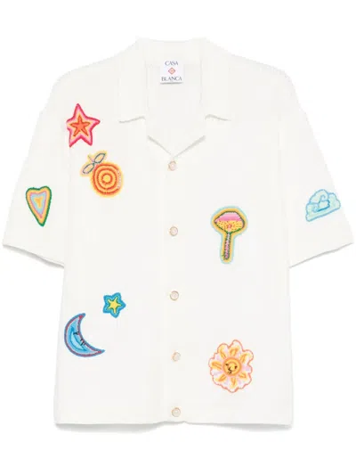 Casablanca Patch-detailing Crochet Shirt In White