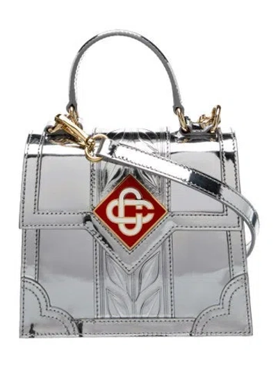 Pre-owned Casablanca Patent Leather Top Handle Bag In Grey