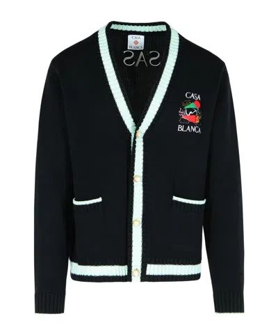 Casablanca Pattern Intarsia-knit V-neck Cardigan In Black