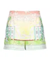 Casablanca Linen High-waisted Knee-length Graphic Print Shorts In White