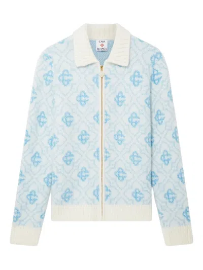 Casablanca Pattern Zip-up Cardigan In Blue