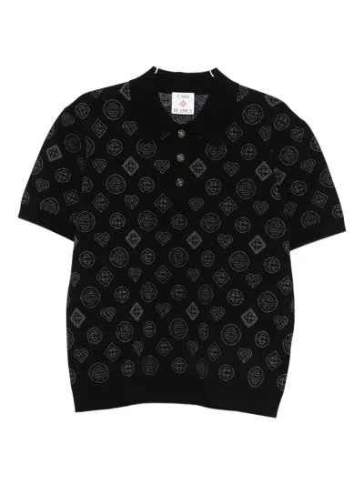 Casablanca Men Embroidered Viscosa Blend Polo Shirt In Black