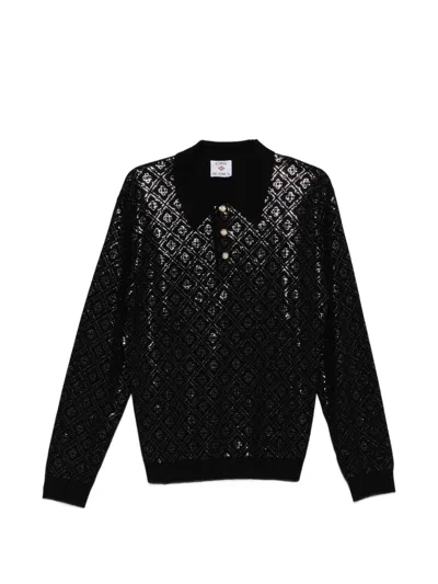 Casablanca Long-sleeved Polo Collar Knit Sweater In Black