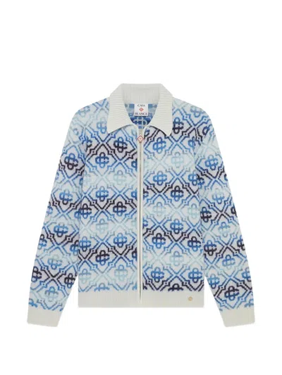 Casablanca Space Dye Monogram Long Sleeved Cardigan In Blue