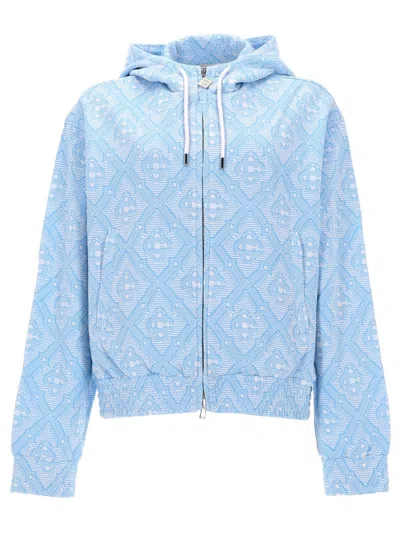 Casablanca Patterned Zip Up Hoodie In Blue