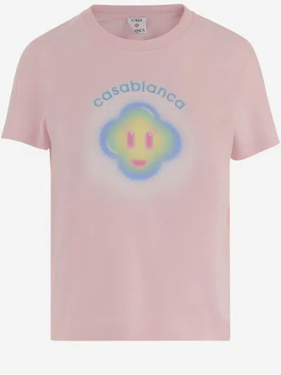 Casablanca Women Airbrush Smiley Fitted Short-sleeve T-shirt In Pink