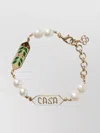 Casablanca Pearl Accented Brass Bracelet Logo